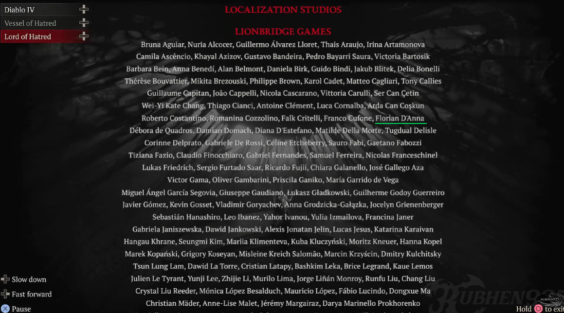Diablo IV: Lord of Hatred localization credits